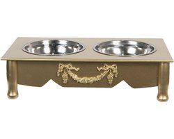 Clayre & Eef Voerbak hond 2x500 ml Goudkleurig Hout