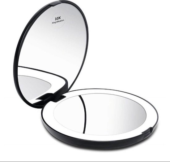 Compact Make-up Spiegel met Tru-Daylight Verlichting - 10x Vergroting en inklapbaar | LED verlichting |Scheerspiegel |Zwart - Zixin