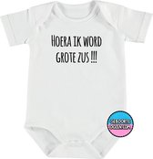 Romper - Hoera ik word grote zus !!! - 62/68 - korte mouwen - baby - baby kleding jongens - baby kleding meisje - rompertjes baby - rompertjes baby met tekst - kraamcadeau meisje -