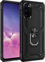 Samsung Galaxy S20 Ultra Zwart Shockproof Militairy Hybrid Armour Case Hoesje Met Kickstand Ring -Samsung Galaxy S20 Ultra - Extreem Stevige Anti-Shock Hard Rugged Cover Bumper Hoe