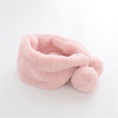 Pluchen kindersjaal roze met pompom (vanaf 2 jaar) - fleece sjaal meisje - meisjes winter sjaal