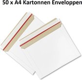 Kartonnen verzendenveloppen A4 met plakstrip en openingsstrip - sluiting lange zijde - kleur wit - 50 stuks