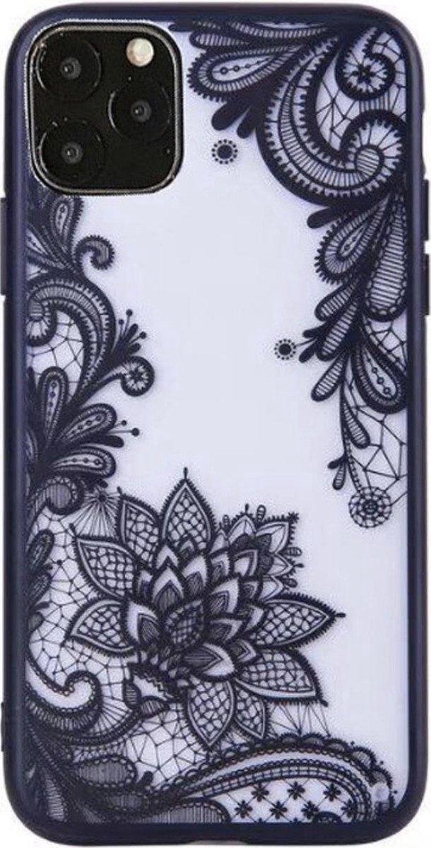 Geschikt voor Apple iPhone 11 Backcover - Zwart - PC hard case - Bloemen