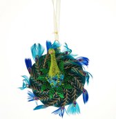 Kurt S. Adler Kerstornament - Pauw met veren - glas - groen blauw - 12,5cm