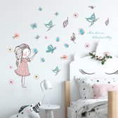 Muursticker | Meisje met Vlinders | Wanddecoratie | Muurdecoratie | Slaapkamer | Kinderkamer | Babykamer | Jongen | Meisje | Decoratie Sticker