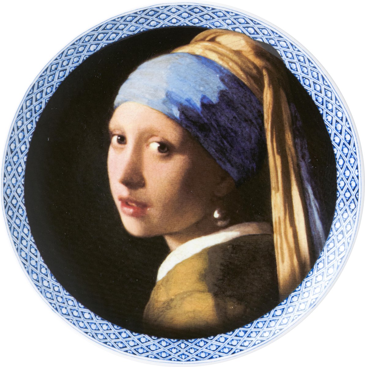 Heinen Delfts Blauw Wandbord Meisje Met De Parel - Porselein - Blauw - 20 x 20 x 0 cm (BxHxD)