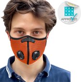BREEZY luxe mondkapje - Oranje mondmasker - maat Medium verstelbaar - met 4x wegwerp filter & 4 ventielen vervangbaar - herbruikbaar comfortabel mond kapje voor sport - medische fi