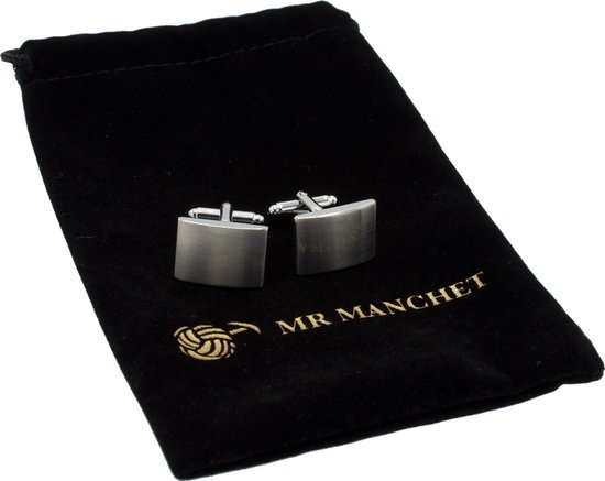 Mr Manchet  - Manchetknopen - Zilverkleurig - Rechthoekig - 15x20mm - Heren - Huwelijk - Cadeau - Gebogen - Zilver - Mr Manchet