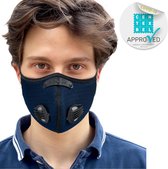 BREEZY luxe mondkapje - Donker blauw mondmasker - maat Large verstelbaar - met 4x wegwerp filter & 4 ventielen vervangbaar - herbruikbaar comfortabel mond kapje voor sport - medisc