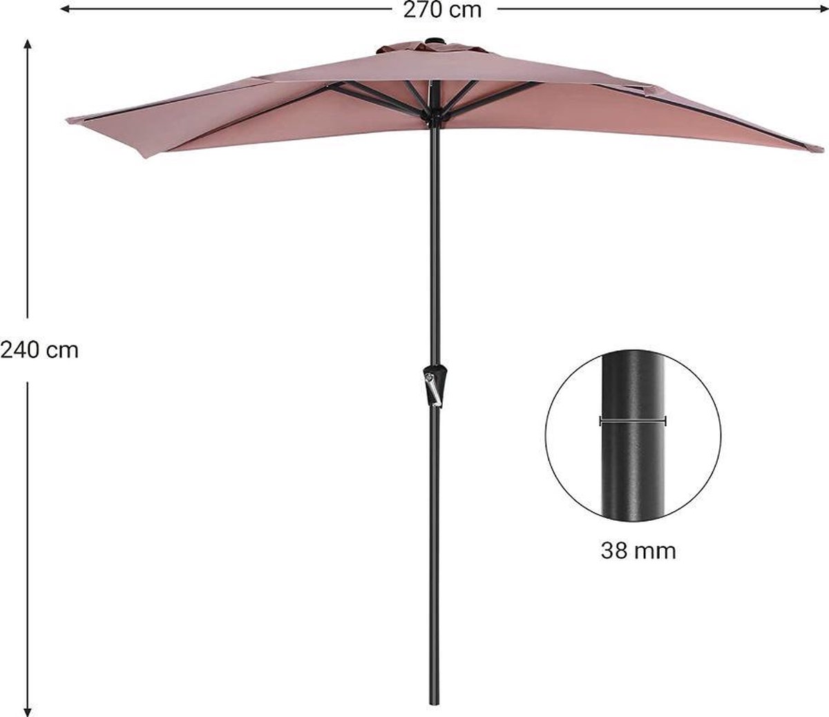 MIRA Home - Zonnescherm - Balkonparaplu met zwengel - Zomer - Polyesterweefsel - Taupe - 2,4m