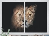 Schilderijen op Canvas Leeuw en Leeuwin koppel - Tweeluik - 60 x 90 cm | PosterGuru