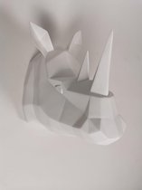 Present Time - wanddecoratie neushoornkop - origami - wit