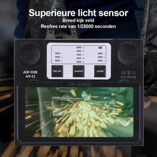 DEKO® Laskap Professioneel - Automatisch - DIN 16-10 Ultraviolet 10 - lasmasker - Laskap - Lashelm - automatisch dimmende lichtfilter - Zwart