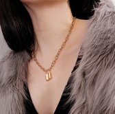 Hiden | Fashion Slot Necklace - Sieraden - Ketting Dames - Mode - Goudkleurig ketting - Kettingslot| Goudkleurig