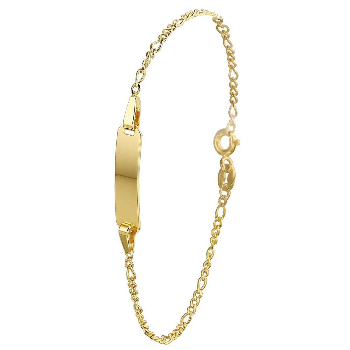 Lucardi Kinder 14karaat geelgouden kinder plaatarmband figaro - Armband - 14 Karaat Goud - Geelgoud - 15 cm