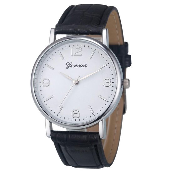 Fako® - Horloge - Geneva - Classic - Zilverkleurig - Zwart
