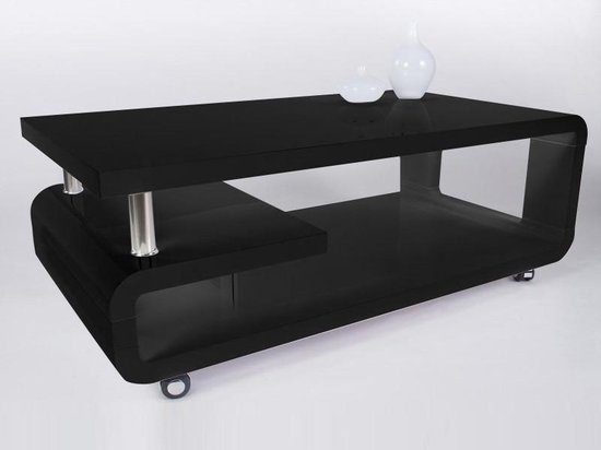 Table basse Noir brillant sur roulettes 115 cm