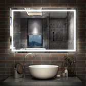 Miroir de salle de bain 160x80cm LED miroir avec éclairage, miroir mural, interrupteur simple pression, anti-buée, blanc froid