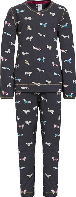 Rebelle meisjes pyjama - grijs - teckel all-over print - 24202-400-2/919 - maat  140 | bol.com