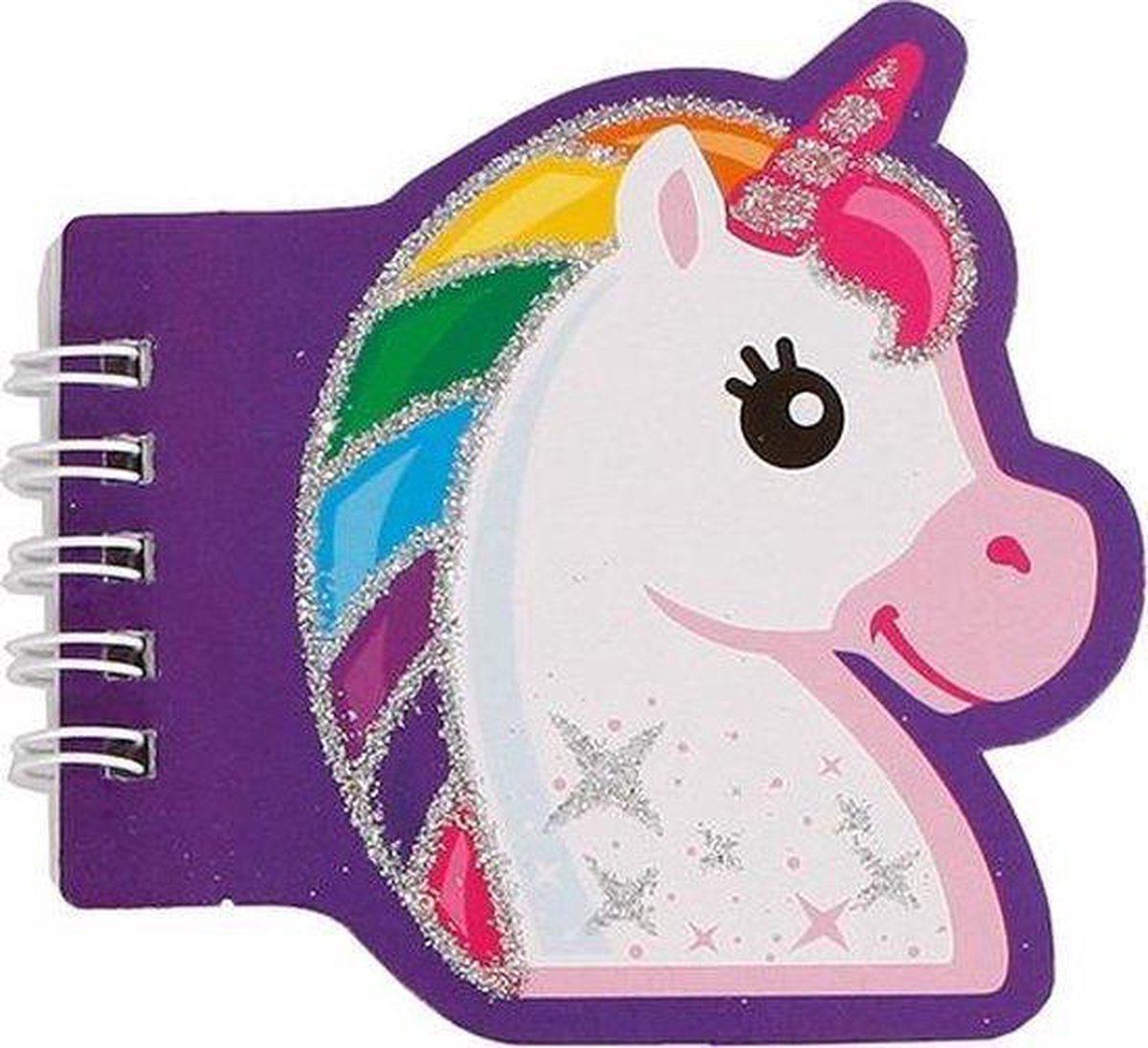 Unicorn eenhoorn notitieboekje schrijfblok met glitter 10x10 cm - paars