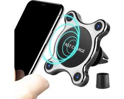 Telefoonhouder Met Draadloze Oplader Auto (15W Snellader Zilver) - valentijn - Autolader Draadloos Opladen Fast Charge - Qi Autohouder Car Charger - Telefoon Houder Wireless  - Telefoonhouders - Dashboard - Ventilatierooster