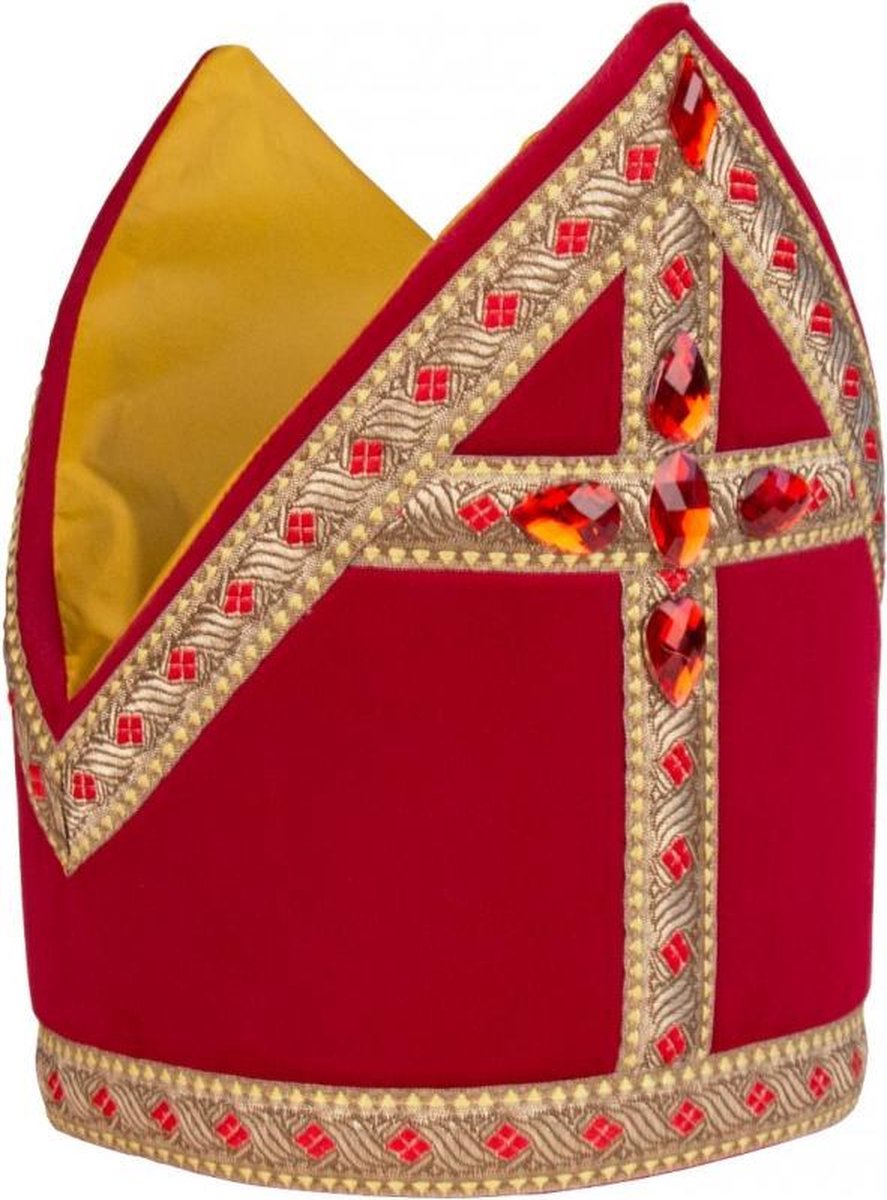 Kokermijter Sinterklaas ruitjesband rood - mijter sint en piet Sint nicolaas