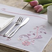 Placemet Roze bloemen borduren (set van 2 stuks)