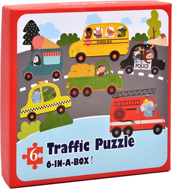 Twéé verschillende sets 6-in-1 extra grote 2*6*6 stuks puzzel van hoge kwaliteit- Stadsverkeer & Bosdieren - kinderpuzzel - educatief speelgoed voor kinderen - MiDeer