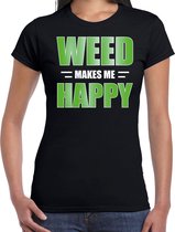 Weed makes me happy / Wiet maakt me gelukkig t-shirt zwart voor dames - themafeest / outfit S