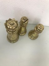 Schaakstukken - 3 stuks - loper, pion en koningin - goud