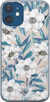 iPhone 12 hoesje siliconen - Bloemen / Floral blauw | Apple iPhone 12 case | TPU backcover transparant