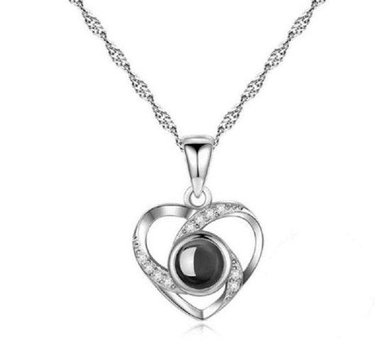 CHARO | "Je t'aime" en 100 langues différentes | Coeur texturé | Couleur argent | Collier je t'aime | Chaîne d'amitié | Collier de relation | Collier d'amour | Collier Dames | Collier Mère | Collier BFF | Cadeau d'amour |