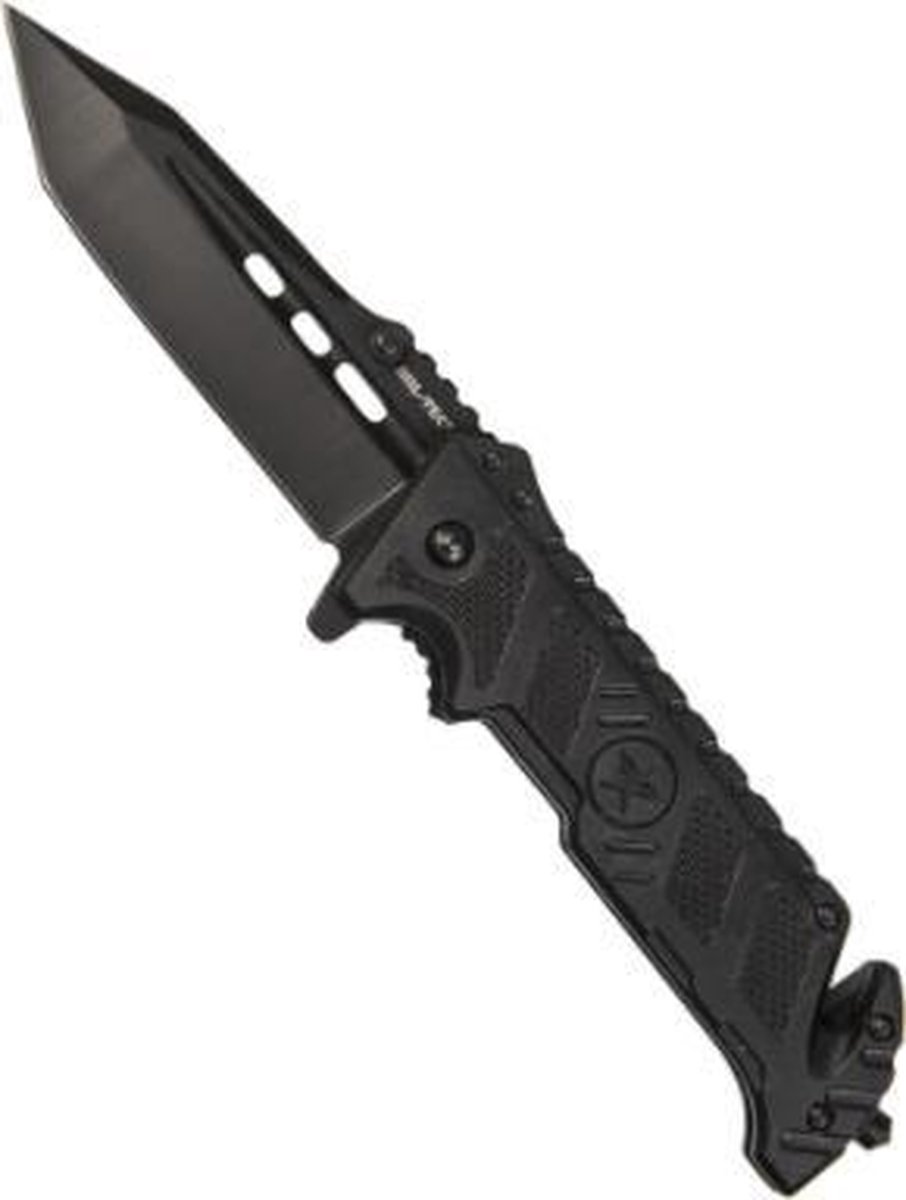 ONE HAND KNIVE / ZWART MES MET LIFE GLASBRAKER HAMMER