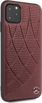 Mercedes-Benz Hard Case Quilted Perforated Genuine Leather For iPhone 11 Pro Max - Burgundy