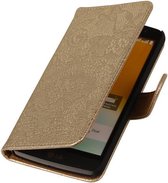 Wicked Narwal | Lace bookstyle / book case/ wallet case Hoes voor sony Xperia M4 Aqua Goud