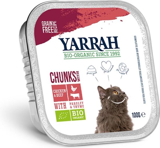 Yarrah brokjes in saus biologische kip en rund, kuipje - 100 gr