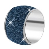Lucardi Dames Ring met blue mineral powder - Ring - Cadeau - Moederdag - Staal - Blauw - Zilverkleurig