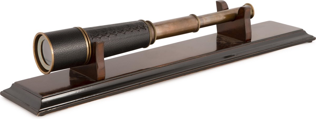 Authentic Models - Telescoop - Bronskleurige - Bekleed met leer - Incl. houten standaard - lengte 54cm