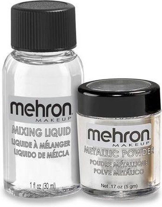 Mehron Schmink Metallic Poeder + Mixing Liquid Zilver bol