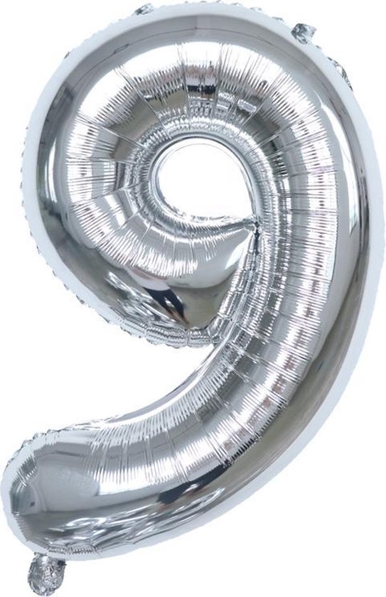 Folie Ballonnen XL Cijfer 9 , Zilver, 86cm, Verjaardag, Feest, Party, Decoratie, Versiering, Miracle Shop