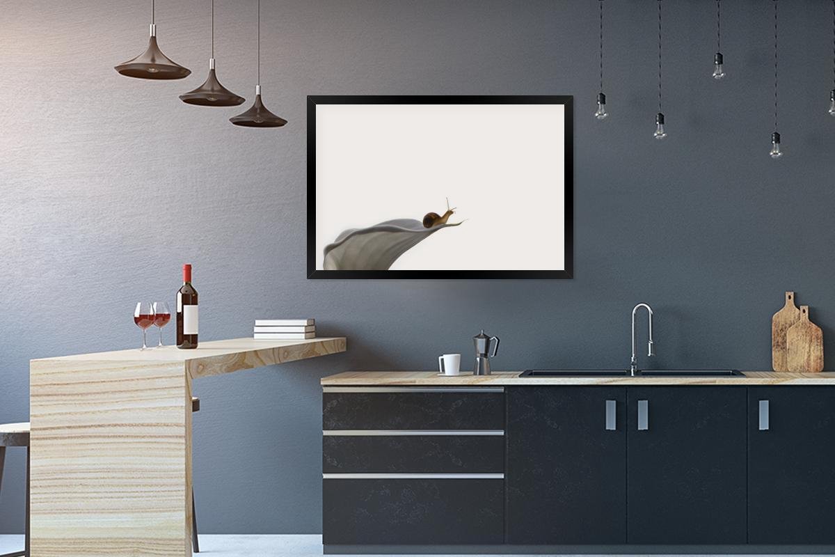 bol.com | Foto in lijst - slak op lelie fotolijst zwart zonder passe partout 90x60 cm - Poster...
