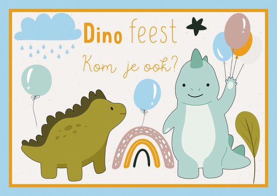 Uitnodigingen voor Kinderfeestje - Set van 10 x uitnodiging - Dinosaurus / Dino feest - invulbaar