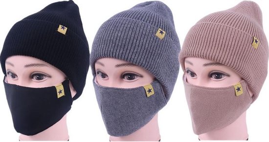 Muts met bijpassend mondkapje taupe/oud roze | bol.com