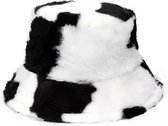 Teddy Bucket Hat Koe - Maat M/L Hoed Winter Muts - Wit Zwart