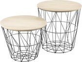 Bijzettafel - Set van 2 tafels - Metaal / MDF - Hout kleurig / zwart - Afmeting (HxØ) 32 x 38~23 cm / 41 x 40~30 cm