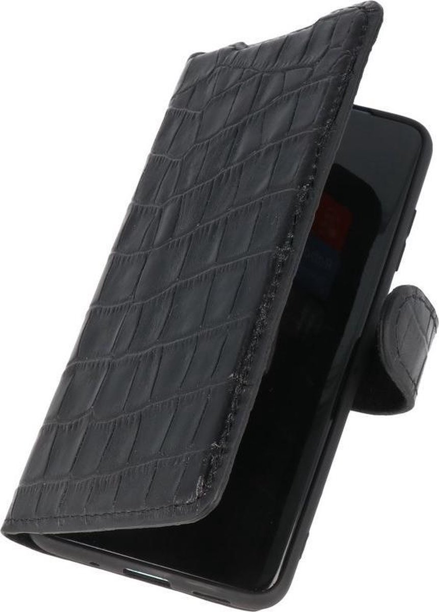 Krokodil Handmade Echt Lederen Telefoonhoesje voor Samsung Galaxy S20 Ultra - Zwart