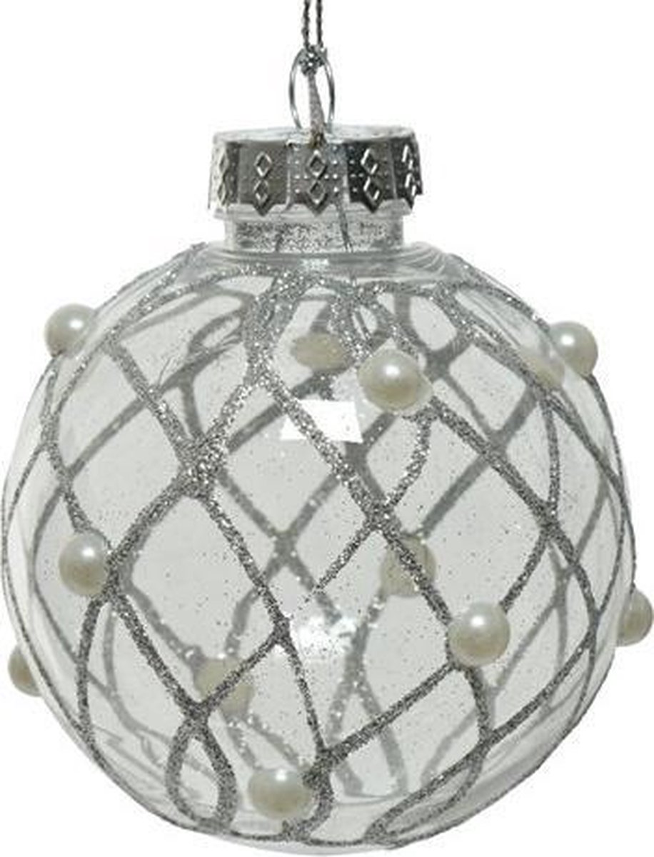 set van 12 transparante kerstballen afgewerkt met parel