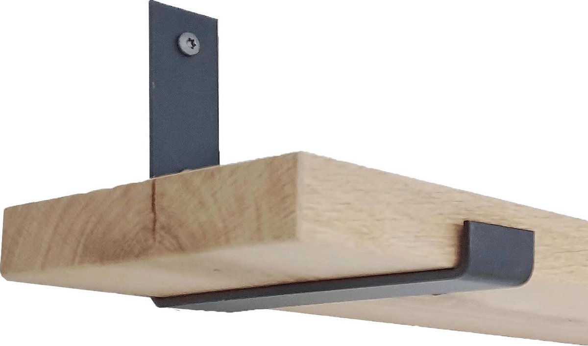 GoudmetHout Wandplank Industrieel - 80 x 20 cm Muurplank - Eiken Hout - Decoratie Wandrek & Boekenrek - Hangplank Keuken - Wall Shelf + 2 Mat Blanke Plankdragers van Staal Licht eiken, Mat Blank