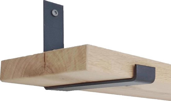 GoudmetHout Massief Eiken Wandplank - Wandrek - 80x20 cm - Industriële Plankdragers L-vorm Up - Staal - Mat Blank