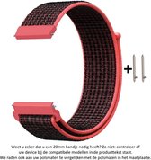 Zwart - rood / roze Nylon sporthorloge Bandje voor 20mm Smartwatches (zie compatibele modellen) van Samsung, Pebble, Garmin, Huawei, Moto, Ticwatch, Citizen en Q – 20 mm red black